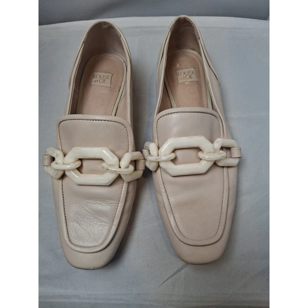 LOUISE ET CIE Beige Women's Leather Chain Loafers Slip-On Flats Size 8